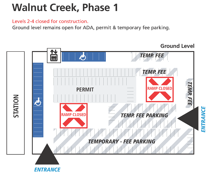 Walnut Creek parking garage changes for six weeks starting 1/11 Bay